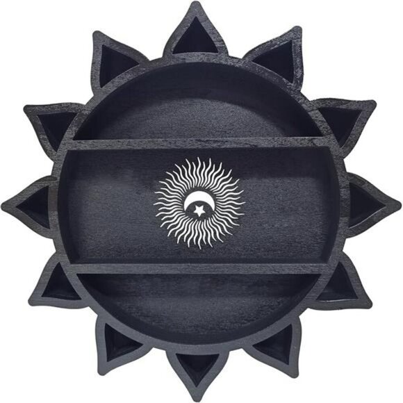 Crystal Display Shelf Wall Mounted Lotus Moon Boho Floating Wooden Decor - Picture 7 of 8